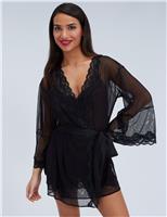 Mesh & Lace Tie Kimono Wrap