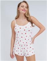 Ribbed Strawberry Print Shortie Set