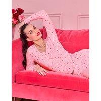 Boux Avenue Valentines Ribbed Heart Print Henley Pyjama Set Pink Mix