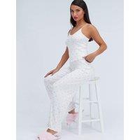 Boux Avenue Valentines Ribbed Heart Print Lace Trim Pyjama Set Ivory Mix