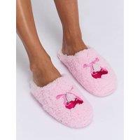 Boux Avenue Valentines Cherry Bow Embroidered Mule Slippers Pink