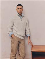 Crew Clothing Pure Cotton Cable Funnel Neck Jumper Light Blue