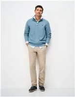 Crew Clothing Pure Cotton Half Zip Funnel Neck Jumper Blue