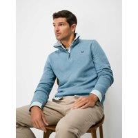 Crew Clothing Pure Cotton Half Zip Funnel Neck Jumper Blue