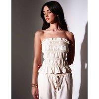 South Beach Lyocell Rich Ruffle Shirred Bandeau Top Ivory