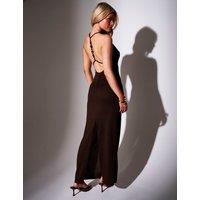 South Beach Knitted Halter Neck Maxi Beach Dress Brown