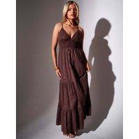 South Beach Pure Cotton Embroidered V-Neck Maxi Dress Brown