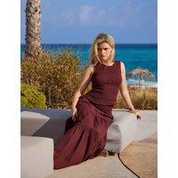 South Beach Pure Cotton Maxi Tiered Beach Skirt Brown