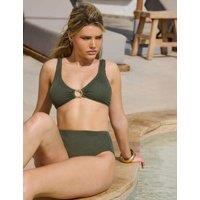 South Beach Crinkle Textured High Waisted Bikini Bottoms Khaki