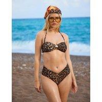 South Beach Animal Print High Waisted Bikini Bottoms Brown Mix