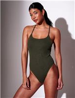 Textured Strappy Scoop Neck Swimsuit