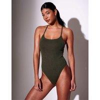 South Beach Textured Strappy Scoop Neck Swimsuit Khaki