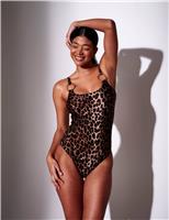 Animal Print Ring Detail Scoop Neck Swimsuit