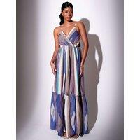 South Beach Cotton Rich Striped V-Neck Maxi Beach Dress Multi