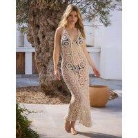 South Beach Cotton Rich Crochet Style Maxi Beach Dress Cream