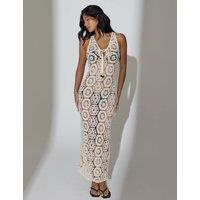 South Beach Cotton Rich Crochet Style Maxi Beach Dress Cream