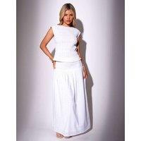 South Beach Pure Cotton Broderie Shirred Maxi Beach Skirt Brown