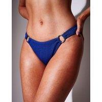 South Beach Crinkle Textured Ring Detail Bikini Bottoms Cobalt