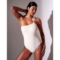 South Beach Crinkle Textured One Shoulder Swimsuit Cream