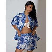 South Beach Pure Cotton Textured Leopard Print Shorts Blue