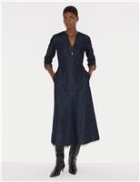 Pure Cotton Chambray Zip Front Midi Dress