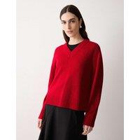 Jigsaw Wool Rich V-Neck Jumper Red