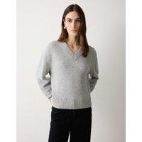 Jigsaw Wool Rich V-Neck Jumper Grey