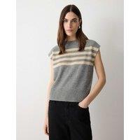 Jigsaw Wool Rich Striped Knitted Vest Grey Mix