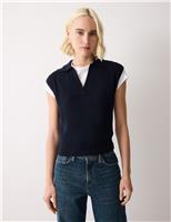 Jigsaw Wool Rich Collared V-Neck Vest Navy