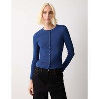 Jigsaw Cotton Rich Textured Button Through Top Blue