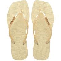 HAVAIANAS Metallic Logo Flat Square Toe Flip Flops Cream