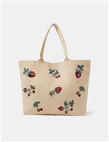 Pure Cotton Embellished Strawberry Shopper