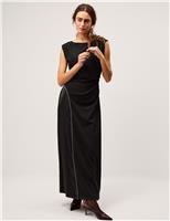 Jersey Satin Panel Maxi Column Dress