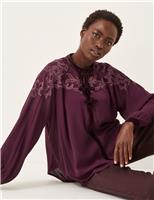 Embroidered Textured Button Detail Blouse