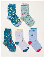 FatFace 5 Pack Cotton Rich Fruit Ankle High Socks Green Mix