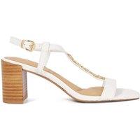 Dune London Leather Chain Detail Block Heel Sandals White