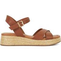 Dune London Leather Ankle Strap Wedge Espadrille Sandals Tan