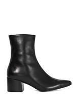 Leather Block Heel Pointed Ankle Boots