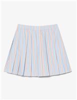 Pure Cotton Striped Pleated Mini Skirt