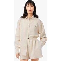 Lacoste Linen Blend Striped Oversized Shirt Light Orange