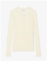 Pure Merino Wool Ribbed Round Neck Cardigan