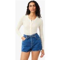Lacoste Pure Merino Wool Ribbed Round Neck Cardigan Soft White