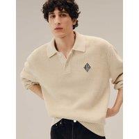 Lacoste Cotton Rich Badge Detail Polo Neck Jumper Natural