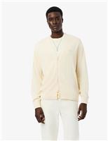 Lacoste Cotton Blend Ribbed V-Neck Cardigan Neutral