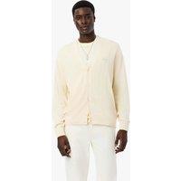 Lacoste Cotton Blend Ribbed V-Neck Cardigan Neutral