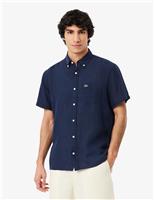 Lacoste Regular Fit Pure Linen Short Sleeve Shirt Navy