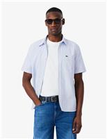 Lacoste Regular Fit Striped Short Sleeve Oxford Shirt Light Blue