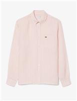 Lacoste Regular Fit Pure Linen Striped Shirt Orange Mix