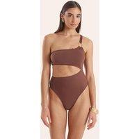 4th & Reckless Macy Cut Out One Shoulder Swimsuit Brown