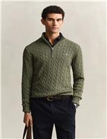 GANT Pure Cotton Cable Half Zip Jumper Green